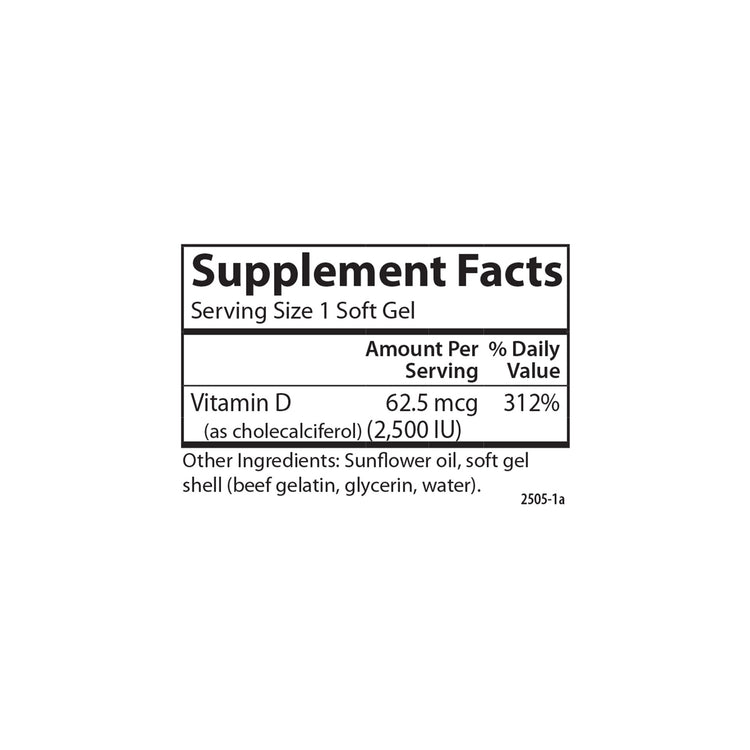 Carlson Vitamin D3 2500iu Softgels, image 2 of 2