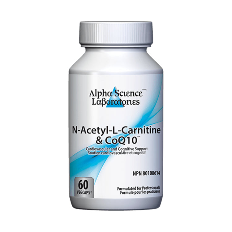 AlphaScience N-Acetyl-L-Carnitine & CoQ10, product packaging.