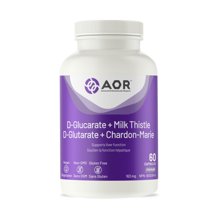 AOR D-Glucarate + Milk Thistle, product packaging.