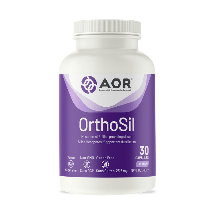 AOR OrthoSil, 30 capsules, supplement bottle on a white background.