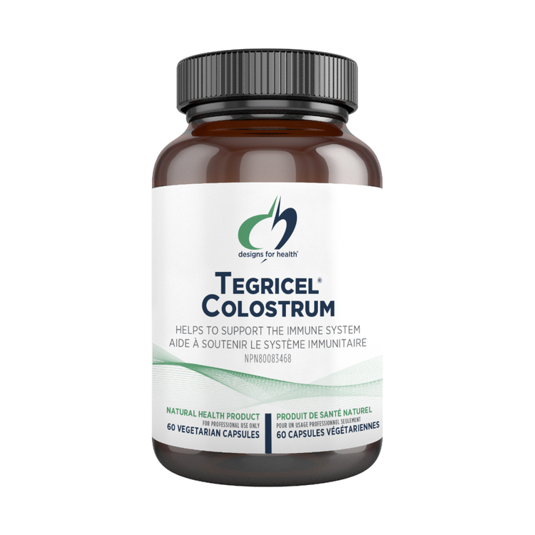 Designs for Health Tegricel Colostrum, product packaging.