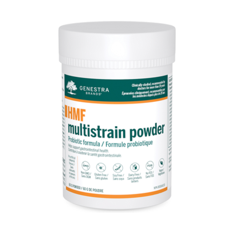 Genestra HMF Multi Strain Powder, product packaging.