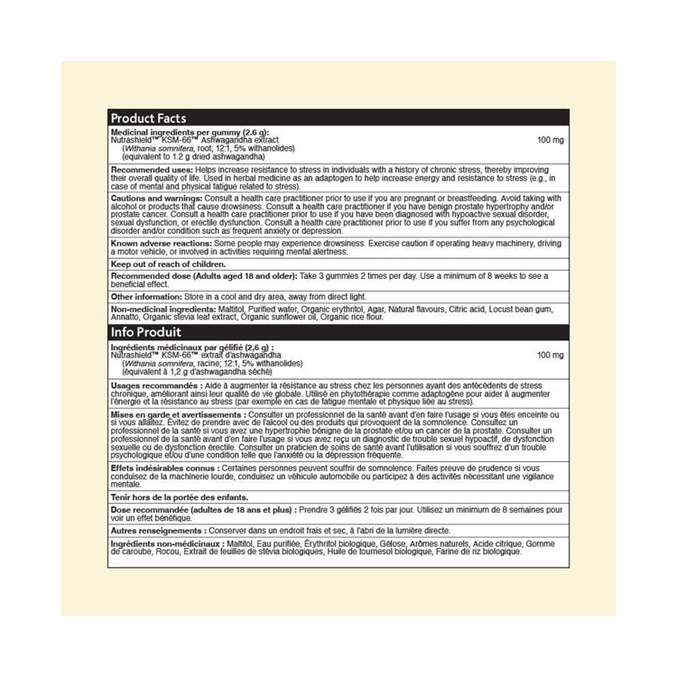 Herbaland Ashwagandha Gummies, ingredient information label.