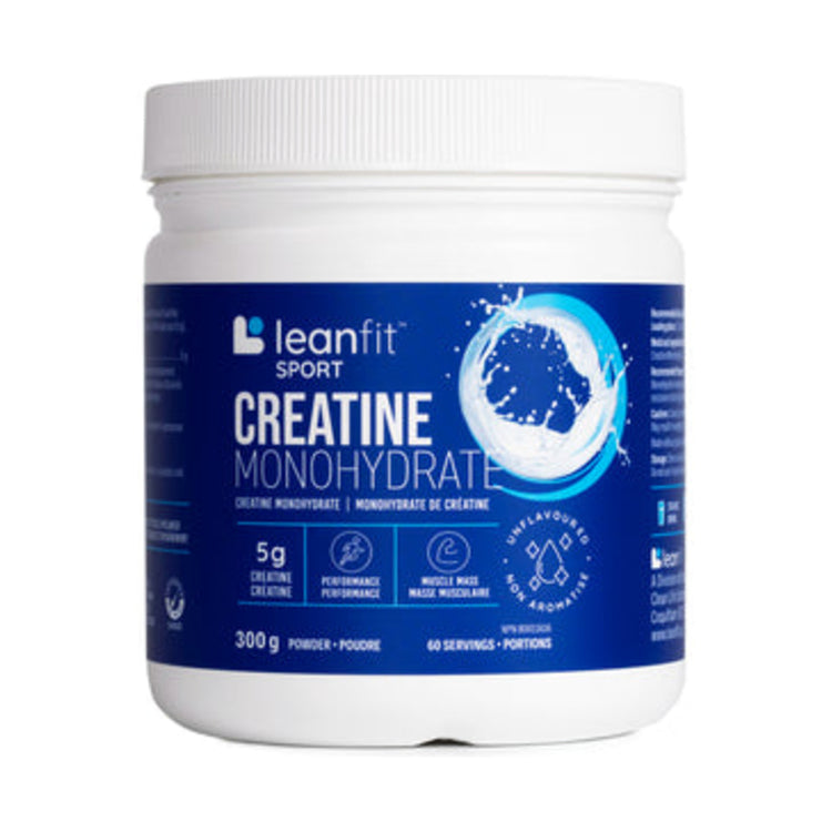 Leanfit Creatine Monohydrate UNFLAVOURED 300G, product packaging.