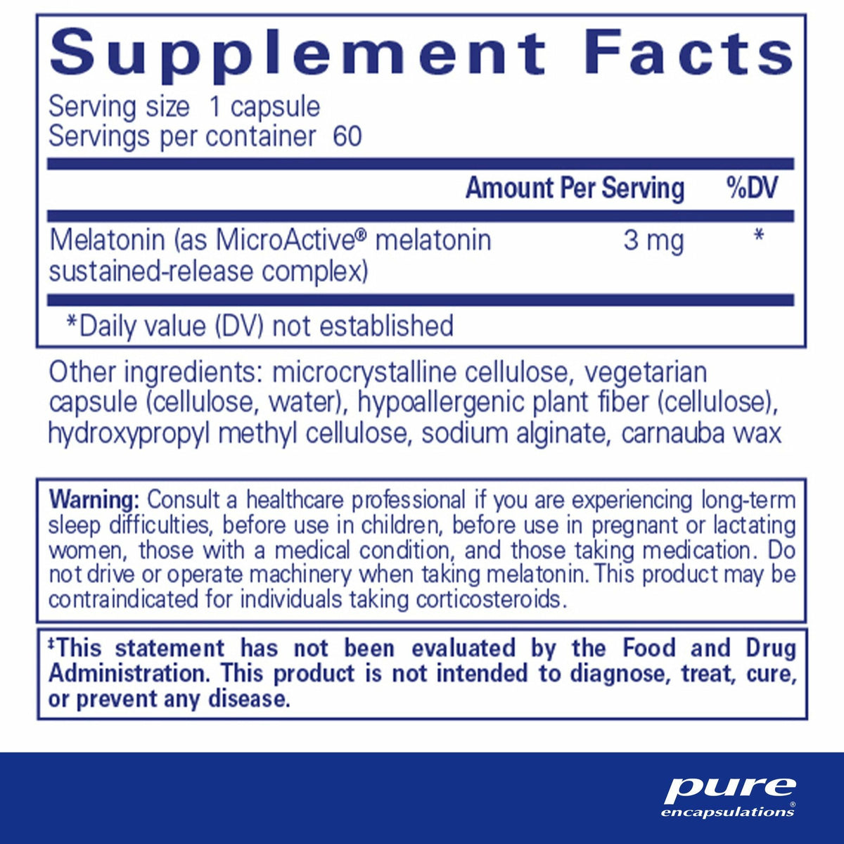 Pure Encapsulations Melatonin SR 3mg (60), image 2 of 2