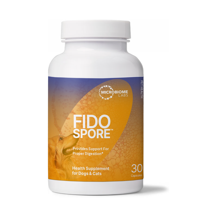 Microbiome FIDOspore Pet Probiotic (30), product packaging.