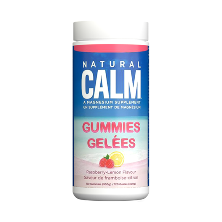 Natural Calm Magnesium Gummy Rasp-Lemon 120cnt, product packaging.