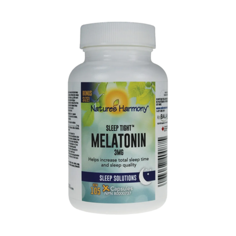 Natures Harmony Melatonin 3mg, product packaging.