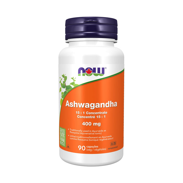 NOW Ashwagandha 400mg, product packaging.