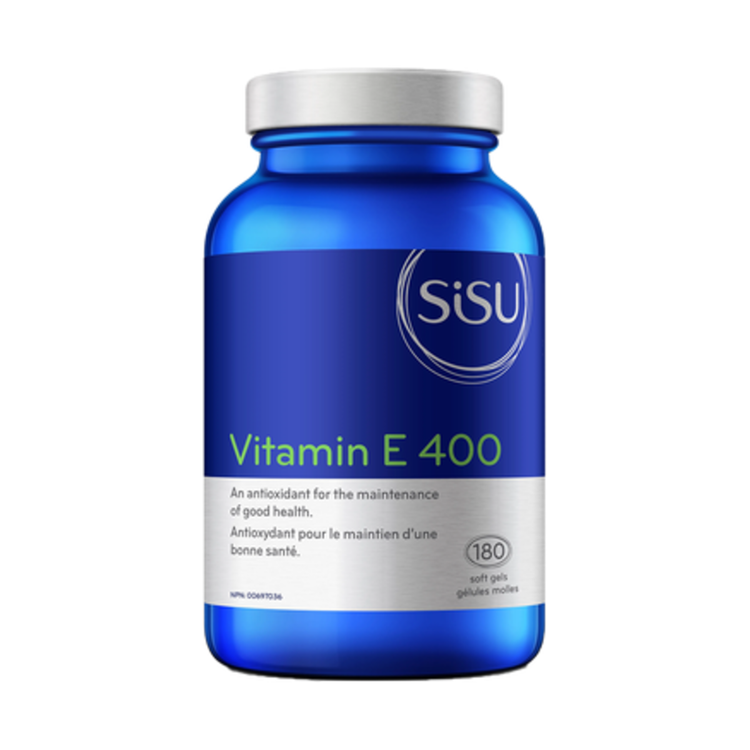 SISU Vitamin E 400iu, product packaging.