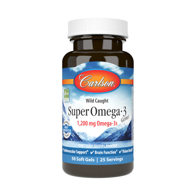 Super Omega 3 (Carlson), product packaging.